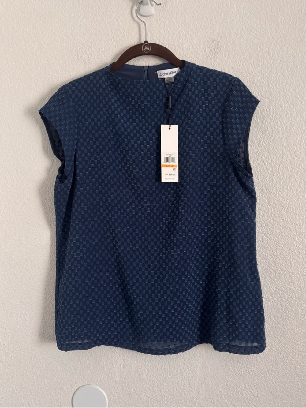 NWT Calvin Klein Women's Size Small Blue Textured Short Sleeve Blouse